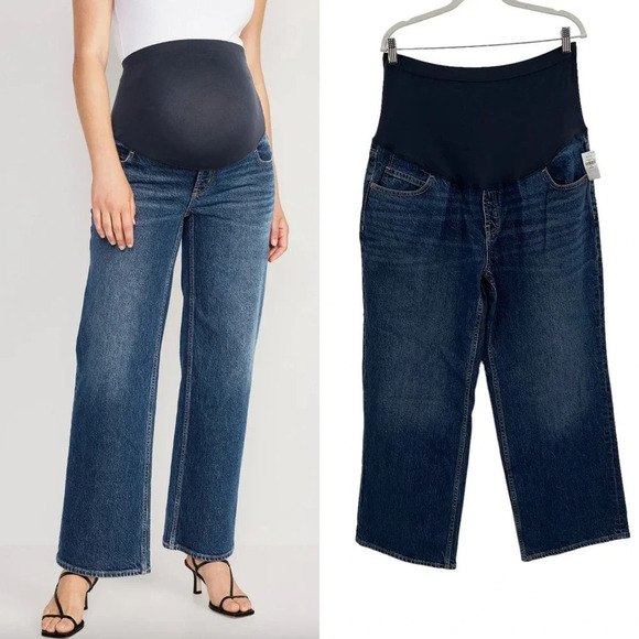 Old Navy Maternity Full Panel Wide-Leg Jeans Dark‎ Wash Size 16 Short - Picture 1 of 7